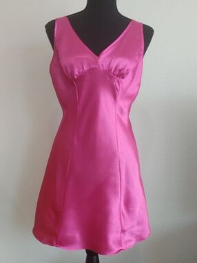 Pink Satin V-Neck Chemise Slip